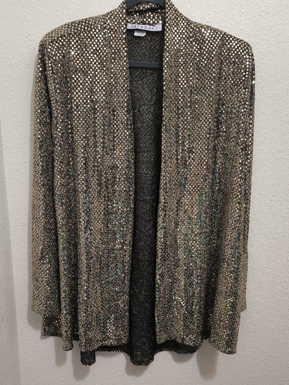 Lavande XL Sequence-Metallic-Shimmer Open-Front Women's Cardigan - Gold